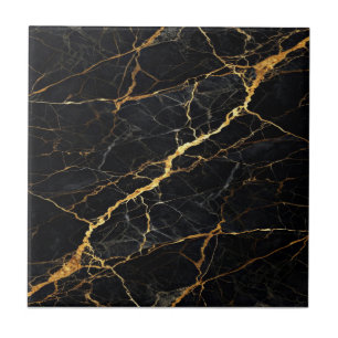 Luxury Black Marble Gold Monogram Business Brand Ceramic Tile