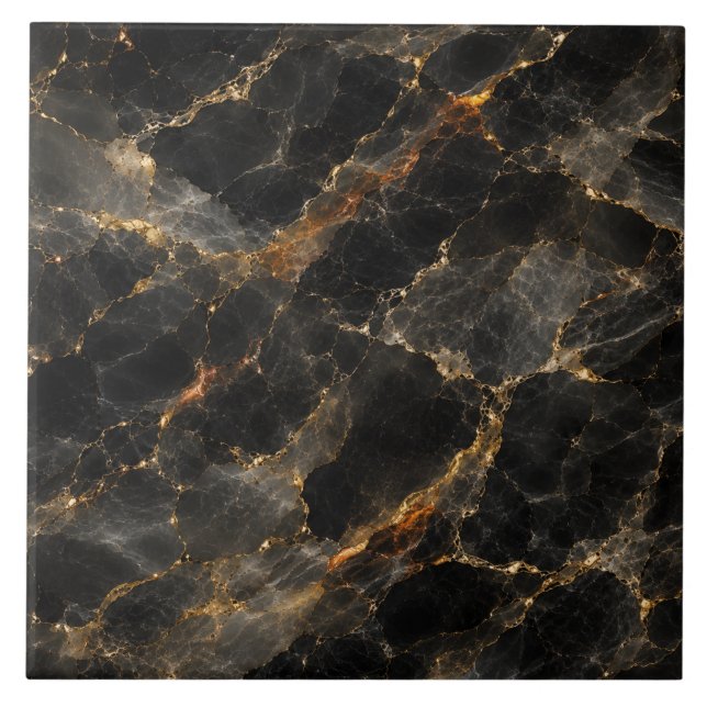 Luxury Black Marble Gold Veins Abstract Stone Ceramic Tile (Front)