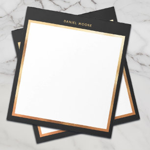 Luxury Black & Metallic Gold Frame  Monogram Notepad