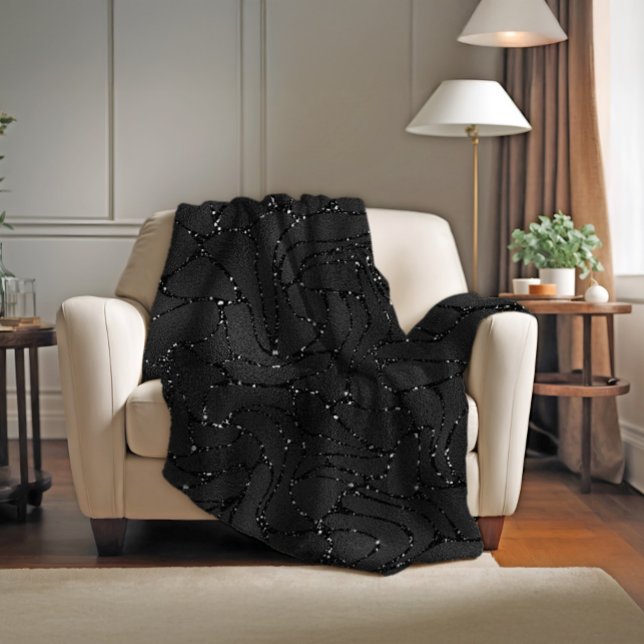Luxury black monochromatic glittery background fleece blanket (Creator Uploaded)
