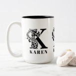Luxury Black Monogram Letter K Custom Name Two-Tone Coffee Mug<br><div class="desc">Luxury black tones letter monogram-K- for names starting with the letter K. All letters are available by request.</div>