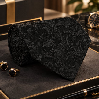 Luxury Black-on-Black Damask Seamless Pattern – Da Tie