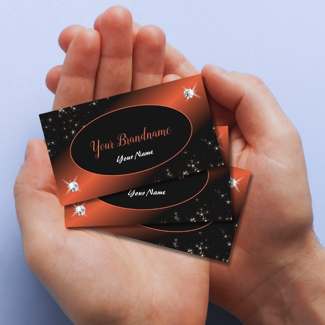 Luxury Black Orange Glitter Stars Jewels Glamourou Business Card (Creator Uploaded)