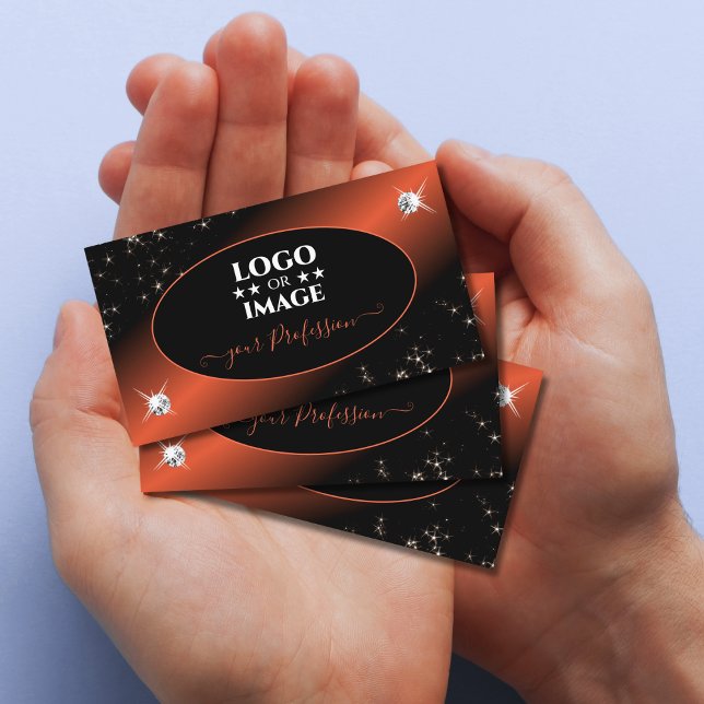 Luxury Black Orange Glitter Stars Jewels with Logo Business Card (Creator Uploaded)
