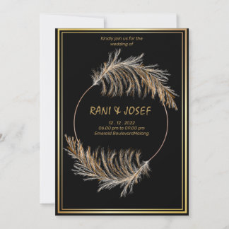 Luxury BLACK-Pampas Grass Boho Wedding Invitation 