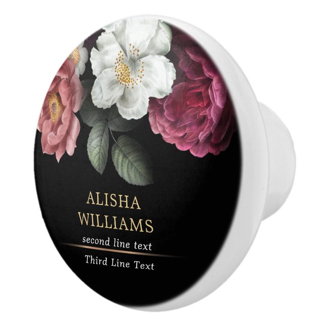 Luxury Black Personalised Floral  Ceramic Knob (Right)
