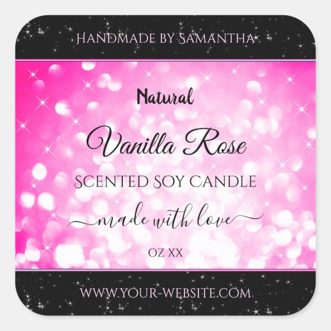 Luxury Black Pink Glitter Product Packaging Labels (Front)