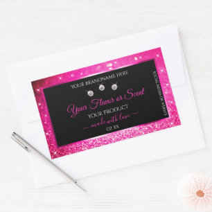 Luxury Black Pink Glitter Product Packaging Labels