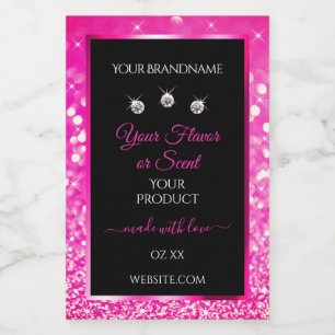 Luxury Black Pink Glitter Product Packaging Labels