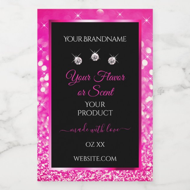 Luxury Black Pink Glitter Product Packaging Labels (Single Label)