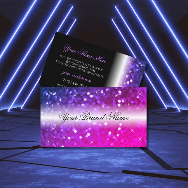 Luxury Black Pink Purple Sparkle Glitter Stylish Business Card (Creator Uploaded)
