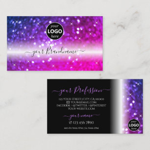Luxury Black Pink Purple Sparkle Glitter with Logo Business Card