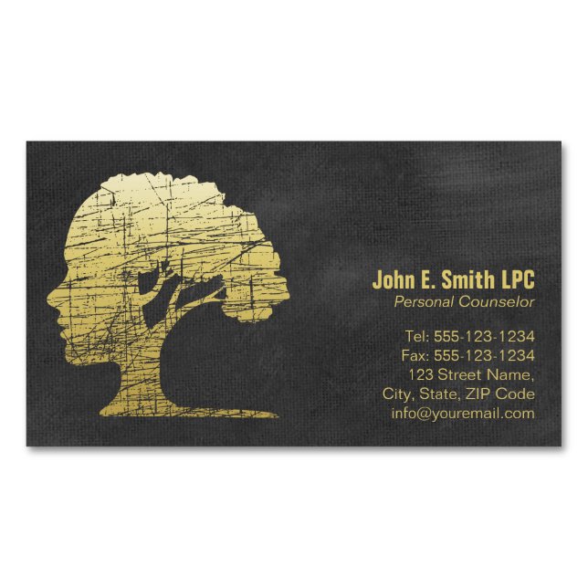 Luxury Black Psychologist Personal Counsellor Magnetic Business Card (Front)