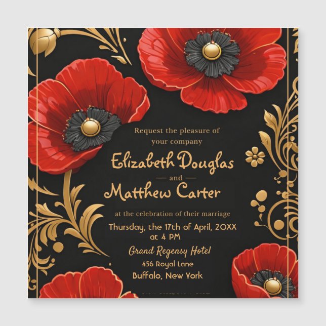 Luxury Black Red and Gold Floral Wedding  (Front)