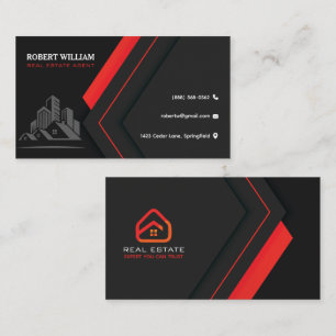 Luxury Black Red Geometric Real Estate Agent Business Card