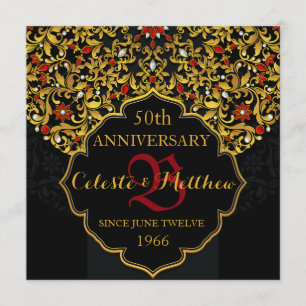 Luxury Black Red Gold 50th Anniversary Invite
