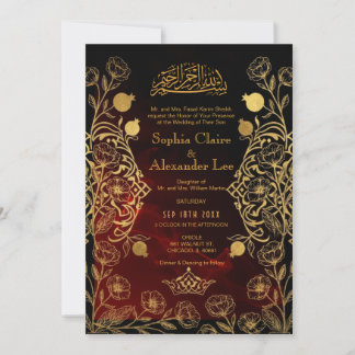 Luxury Black Red & Gold Islamic Wedding Invitation
