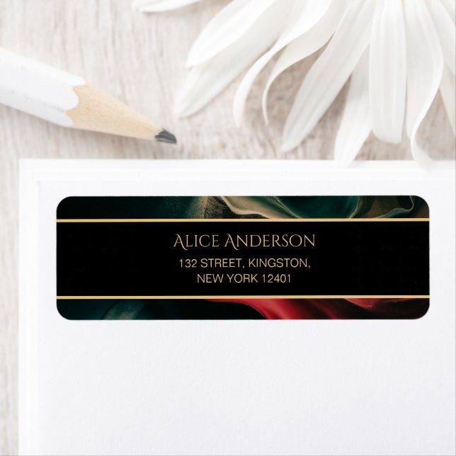 Luxury black red green gold elegant Return Address Label (Insitu)