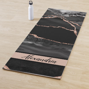 Luxury Black Rose Gold Agate Faux Glitter Yoga Mat