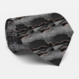 Luxury Black Rose Gold Faux Glitter Faux Silk Tie