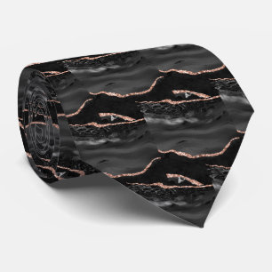 Luxury Black Rose Gold Faux Glitter Faux Silk Tie