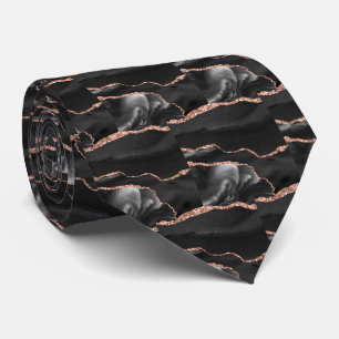 Luxury Black Rose Gold Faux Glitter Faux Silk Tie
