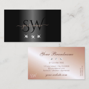 Luxury Black Rose Gold Sparkling Diamonds Initials Business Card