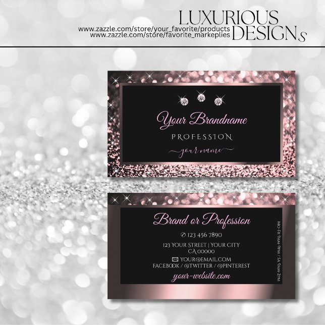 Luxury Black Rose Gold Sparkling Glitter Diamonds Business Card (Creator Uploaded)