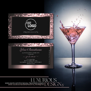 Luxury Black Rose Gold Sparkling Glitter with Logo Business Card