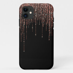 Luxury Black Rose Gold Sparkly Glitter Fringe iPhone 11 Case