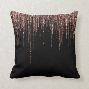 Luxury Black Rose Gold Sparkly Glitter Fringe Cushion
