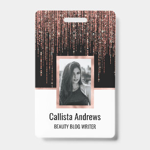 Luxury Black Rose Gold Sparkly Glitter Fringe ID Badge