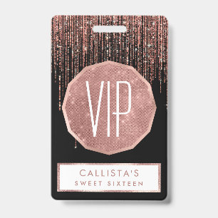 Luxury Black Rose Gold Sparkly Glitter Fringe ID Badge