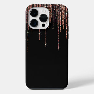 Luxury Black Rose Gold Sparkly Glitter Fringe iPhone 14 Pro Max Case