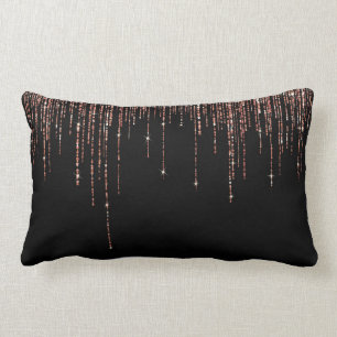 Luxury Black Rose Gold Sparkly Glitter Fringe Lumbar Cushion