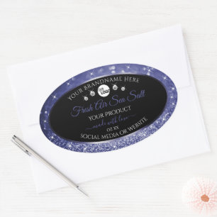 Luxury Black Royal Blue Glitter Product Label Logo