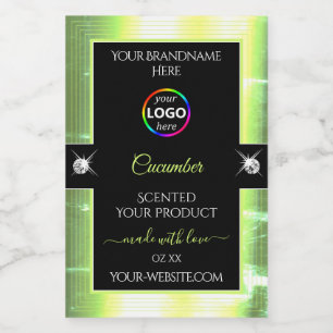Luxury Black Shiny Light Green Logo Product Label