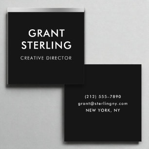 Luxury Black Silver Foil Minimal Typography Square Business Card