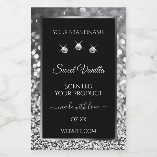 Luxury Black Silver Glitter Diamonds Product Label (Single Label)