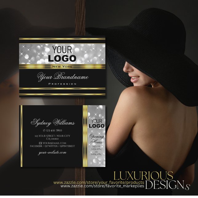 Luxury Black Silver Glitter Logo Decorative Gold Business Card (Creator Uploaded)