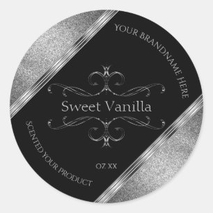 Luxury Black Silver Glitter Ornate Product Labels