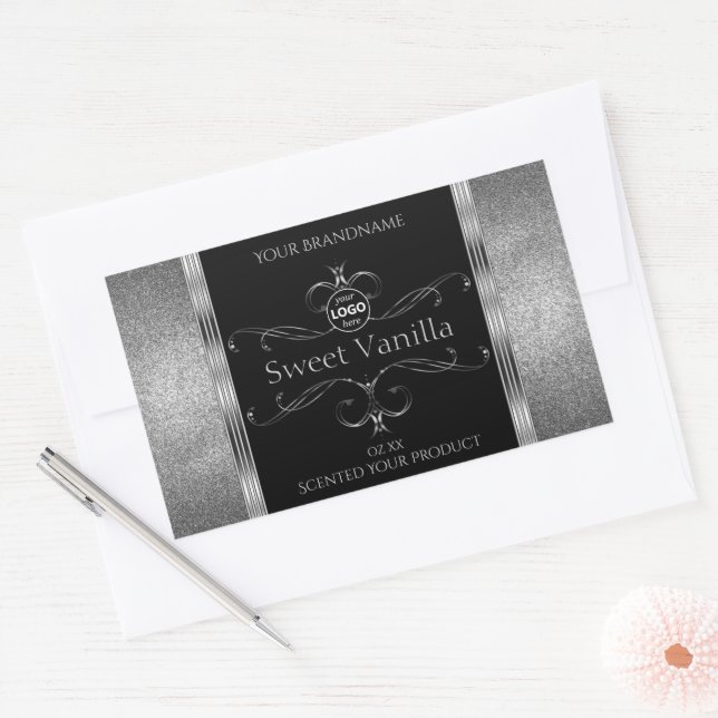 Luxury Black Silver Ornate Product Labels Add Logo (Envelope)