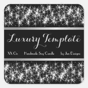 Luxury Black Sparkling Product Labels Silver Frame