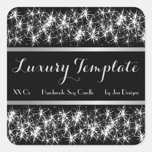 Luxury Black Sparkling Product Labels Silver Frame (Front)