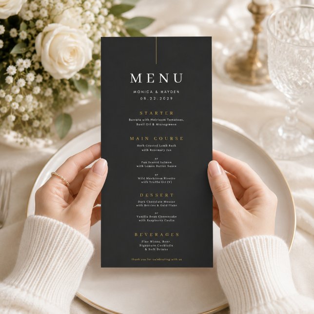 Luxury Black Tie Wedding Reception Menu Card (Creator Uploaded)