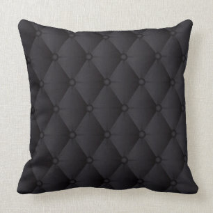 Luxury Black Tufted Leather Look Print Pillow