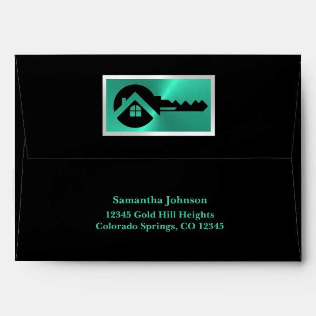 Luxury Black & Turquoise Realtor Business Envelope (Back (Top Flap))