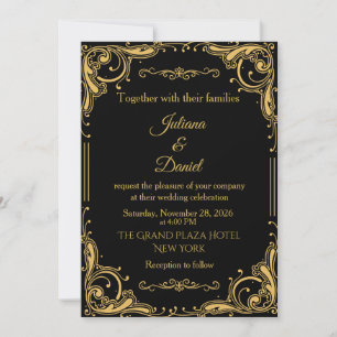 Luxury Black Vintage Ornamental Wedding  Invitation