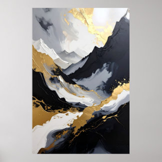 Luxury Black White and Gold Abstract Mountain Poster