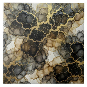 Luxury Black, White and Gold Marble Alcohol Ink Ceramic Tile